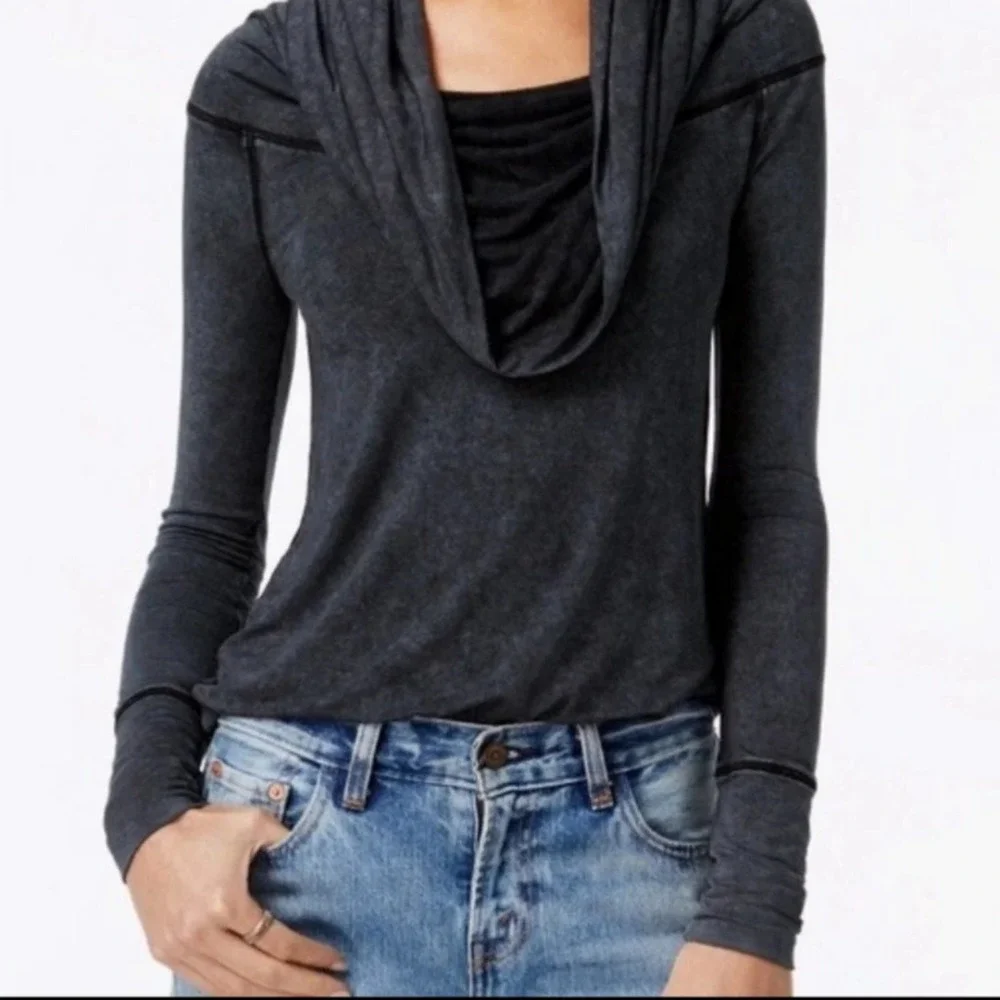 Free People We The Free Cosmo Cowl Neck Top Long Sleeve Gray Size XS - Picture 11 of 11